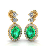 Emerald 1.40 Carat Oval Shape Halo Lab Grown Diamond Drop Earrings E1OCE - HEERA DIAMONDS