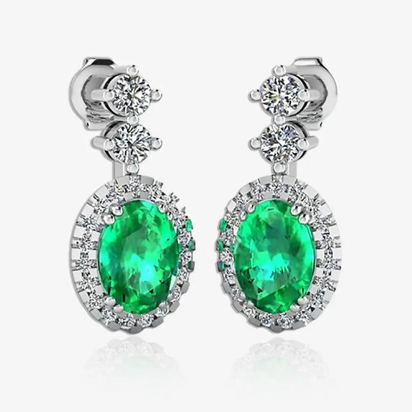 Emerald 1.40 Carat Oval Shape Halo Natural Diamond Drop Earrings E1OCE HEERA GOLD