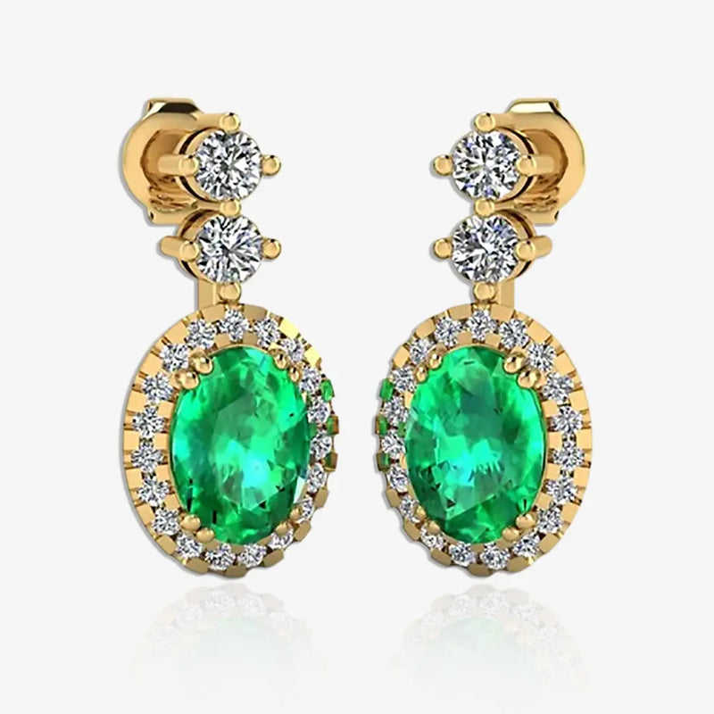 Emerald 1.40 Carat Oval Shape Halo Natural Diamond Drop Earrings E1OCE HEERA GOLD
