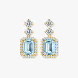 Emerald Cut 1 Carat Aquamarine Diamond Halo Drop Earrings E1ECA