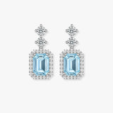 Emerald Cut 1 Carat Aquamarine Diamond Halo Drop Earrings E1ECA