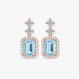 Emerald Cut 1 Carat Aquamarine Diamond Halo Drop Earrings E1ECA
