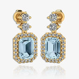 Emerald Cut 1 Carat Aquamarine Lab Grown Diamond Halo Drop Earrings E1ECA HEERA GOLD