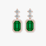 Emerald Cut 1 Carat Emerald Diamond Halo Drop Earrings E1ECE