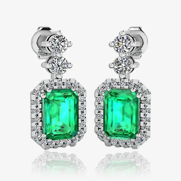 Emerald Cut 1 Carat Emerald Lab Grown Diamond Halo Drop Earrings E1ECE HEERA GOLD