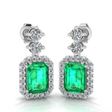 Emerald Cut 1 Carat Emerald Lab Grown Diamond Halo Drop Earrings E1ECE - HEERA DIAMONDS