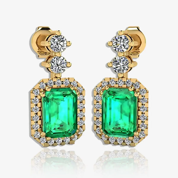 Emerald Cut 1 Carat Emerald Natural Diamond Halo Drop Earrings E1ECE HEERA GOLD