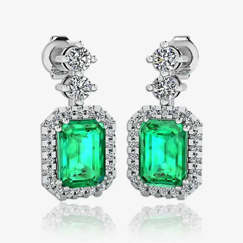 Emerald Cut 1 Carat Emerald Natural Diamond Halo Drop Earrings E1ECE HEERA GOLD