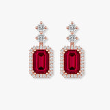 Emerald Cut 1 Carat Ruby Diamond Halo Drop Earrings E1ECR