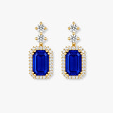 Emerald Cut 1 Carat Sapphire Diamond Halo Drop Earrings E1ECS