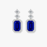 Emerald Cut 1 Carat Sapphire Diamond Halo Drop Earrings E1ECS
