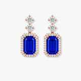 Emerald Cut 1 Carat Sapphire Diamond Halo Drop Earrings E1ECS