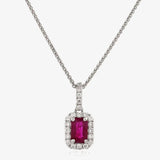 Emerald Cut Ruby Pendant with Diamond Halo HEERA DIAMONDS