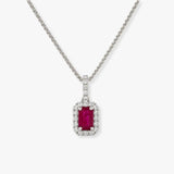 Emerald Cut Ruby Pendant with Diamond Halo With Chain