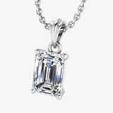 Emerald Cut Solitaire Diamond Pendant With 18 Inches Chain Necklace PEC4B