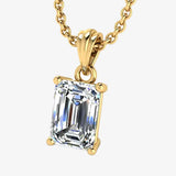 Emerald Cut Solitaire Diamond Pendant With 18 Inches Chain Necklace PEC4B