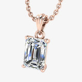 Emerald Cut Solitaire Diamond Pendant With 18 Inches Chain Necklace PEC4B
