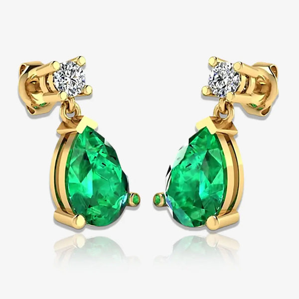 Emerald Gem Pear Shape Lab Grown Diamond Drop Earrings EDPSE HEERA GOLD