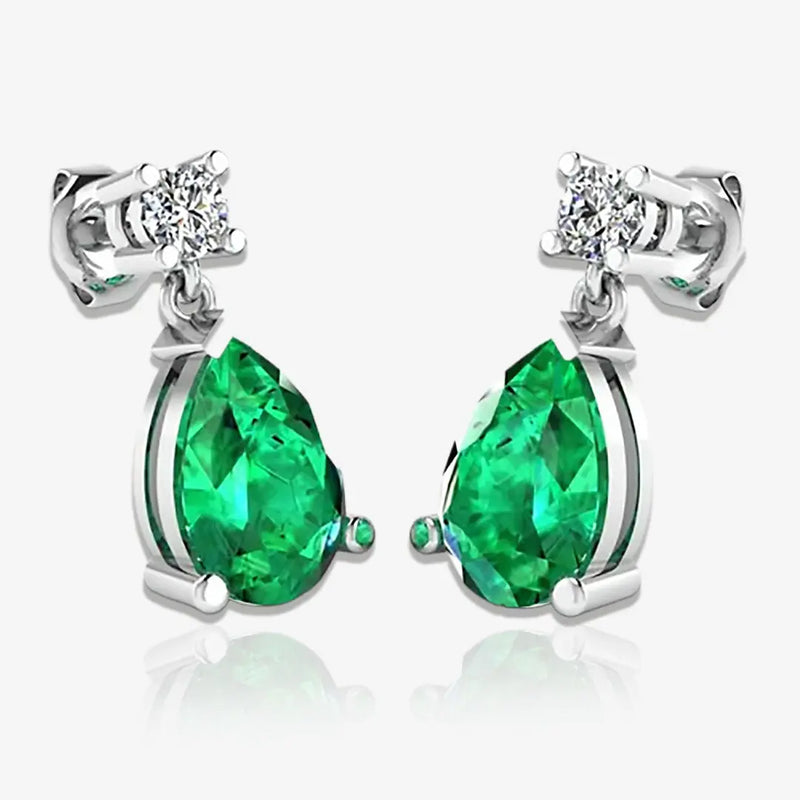 Emerald Gem Pear Shape Natural Diamond Drop Earrings EDPSE HEERA GOLD
