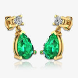 Emerald Gem Pear Shape Natural Diamond Drop Earrings EDPSE HEERA GOLD