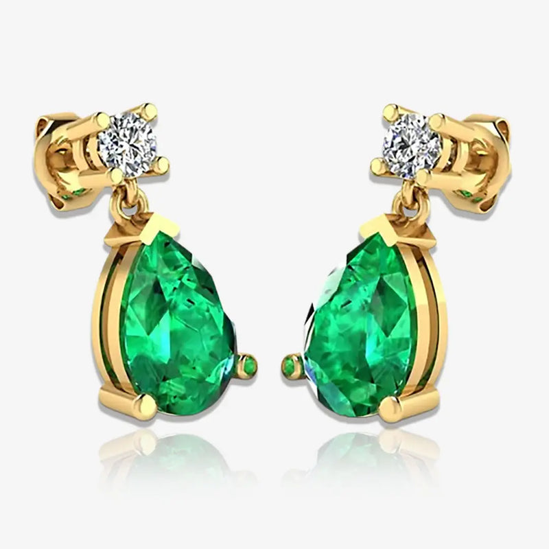 Emerald Gem Pear Shape Natural Diamond Drop Earrings EDPSE HEERA GOLD