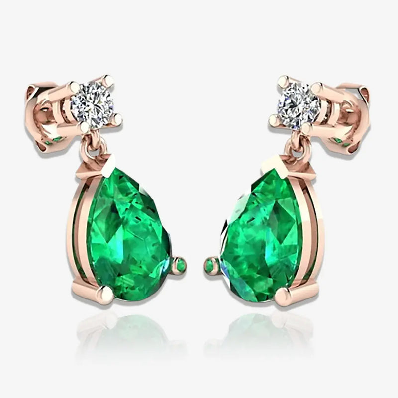 Emerald Gem Pear Shape Natural Diamond Drop Earrings EDPSE HEERA GOLD