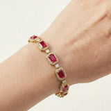 Emerald Shape 11 Carat Ruby Center Featuring Diamond Halo Bracelet BRHAEMR