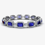 Emerald Shape 14 Carat Sapphire Center Featuring Diamond Halo Bracelet BRHAEMS HEERA DIAMONDS