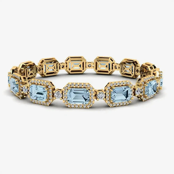 Emerald Shape 14 Carat Aquamarine Center Featuring Diamond Halo Bracelet BRHAEMA HEERA DIAMONDS