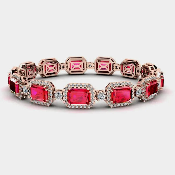 Emerald Shape 14 Carat Ruby Center Featuring Diamond Halo Bracelet BRHAEMR HEERA DIAMONDS