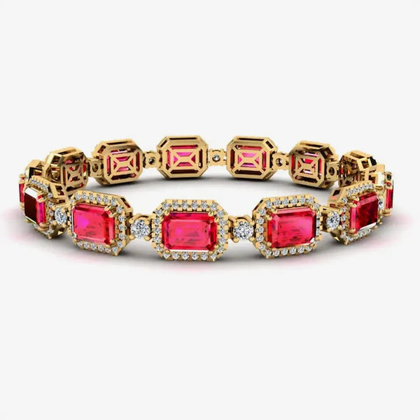 Emerald Shape 14 Carat Ruby Center Featuring Diamond Halo Bracelet BRHAEMR HEERA DIAMONDS