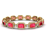 Emerald Shape 14 Carat Ruby Center Featuring Diamond Halo Bracelet BRHAEMR - HEERA DIAMONDS