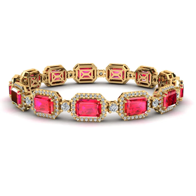 Emerald Shape 14 Carat Ruby Center Featuring Diamond Halo Bracelet BRHAEMR - HEERA DIAMONDS