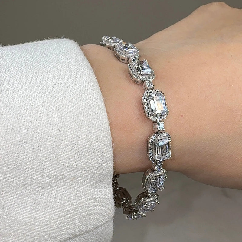 Emerald Shape Halo 14 Carat Diamond Bracelet BRHAEM - HEERA DIAMONDS
