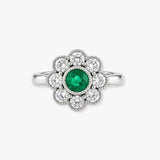 Emerald and Diamond Cluster Ring