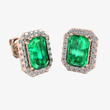 Emerald and Diamond Halo Stud Earrings - EHAEE HEERA GOLD