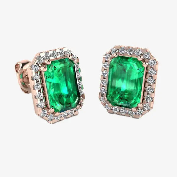 Emerald and Diamond Halo Stud Earrings - EHAEE HEERA GOLD