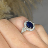 "Ero" Blue Sapphire 1.35 Carat Oval Cut Lab Grown Diamond Shoulder Engagement Ring HM931