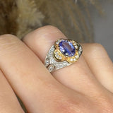"Evyelle" Tanzanite 0.81 Carat Oval Cut Natural Diamond Shoulder Engagement Ring RAM750M