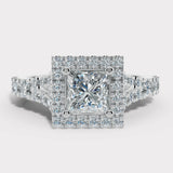 "Ezra" Square Halo Princess Cut 1 Carat Diamond Split Diamond Shoulder Engagement Ring HAPC01