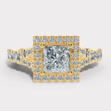 "Ezra" Square Halo Princess Cut 1 Carat Diamond Split Diamond Shoulder Engagement Ring HAPC01
