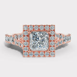 "Ezra" Square Halo Princess Cut 1 Carat Diamond Split Diamond Shoulder Engagement Ring HAPC01