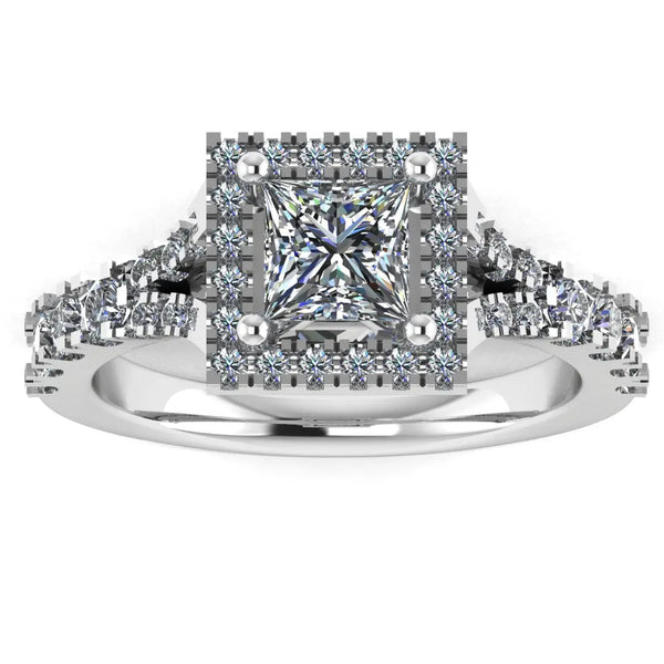 "Ezra" Square Halo Princess Cut Diamond Split Diamond Shoulder Engagement Ring HAPC01 - HEERA DIAMONDS