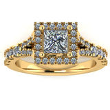 "Ezra" Square Halo Princess Cut Diamond Split Diamond Shoulder Engagement Ring HAPC01 - HEERA DIAMONDS