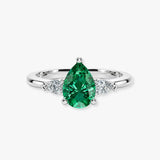 "Glenda" 3.5 Carat Lab Grown Green Emerald Three Stone Pear Cut Platinum Trilogy Engagement Ring 3SPS01E