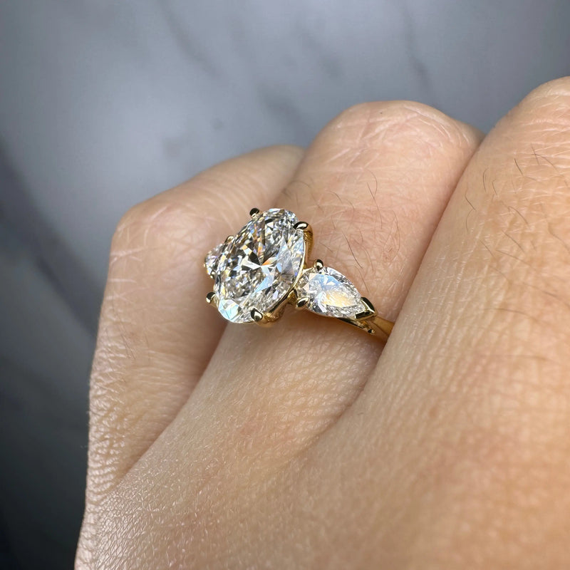 "Glenney" Three Stone Oval Cut with Pear Trilogy Engagement Ring HEERA DIAMONDS
