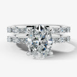 "Goldie" Oval Cut Diamond Shoulders Eternity Engagement Ring - White Gold