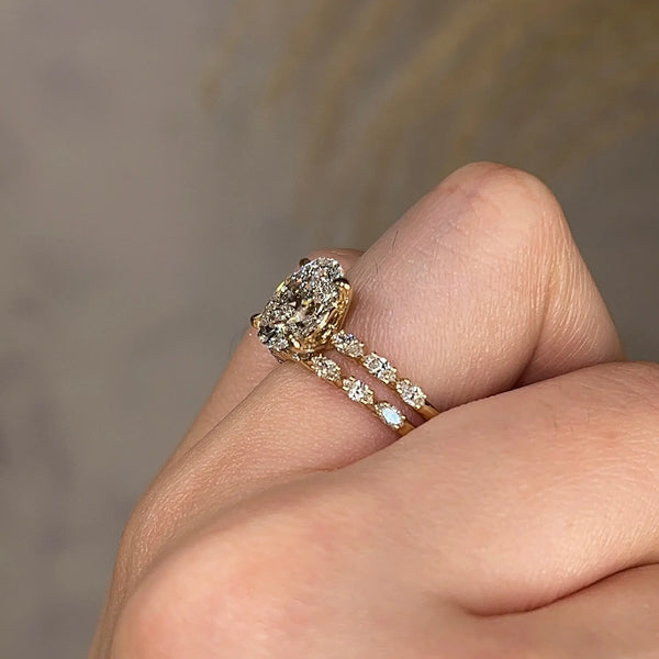 "Goldie" Oval Cut Diamond Shoulders Eternity Engagement Ring - HEERA DIAMONDS