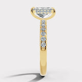"Grace" Hidden Under Halo 4 Carat Elongated Radiant Cut Diamond Yellow Gold Engagement Ring
