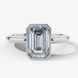 "Gracey" Solitaire Emerald Cut Bezel Diamond Engagement Ring- White Gold